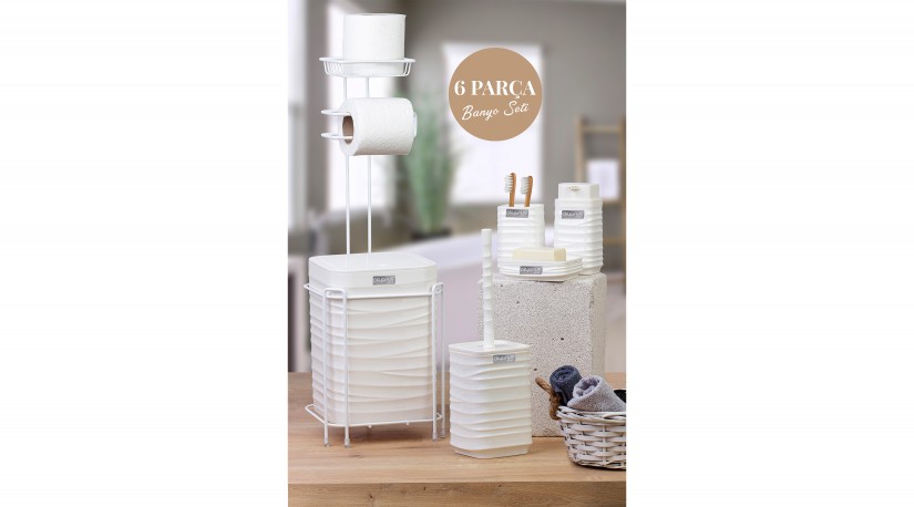 Spare Square Toilet Paper Holder Luna Bathroom Set with White 6 Pieces