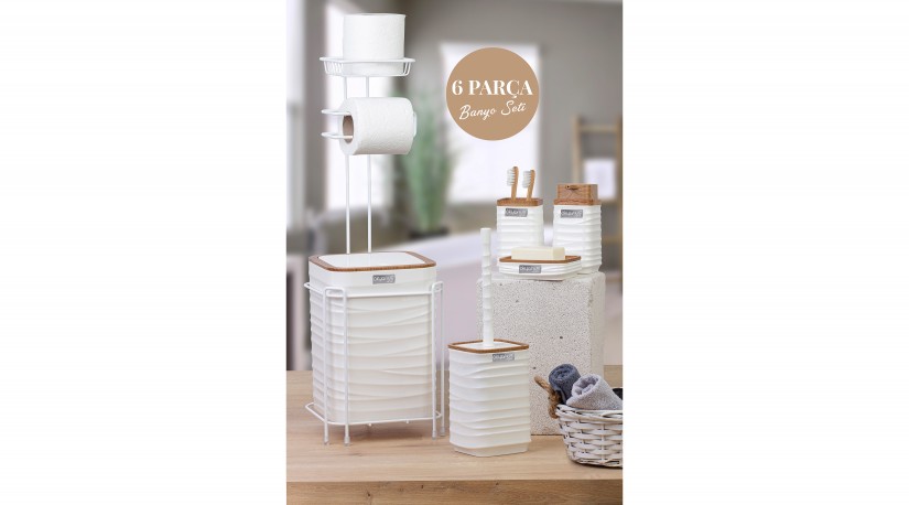 Spare Square Toilet Paper Holder Luna Bathroom Set Wooden with White 6 Pieces