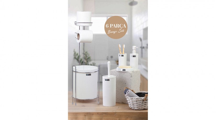 Replacement Round WC Paper Holder / White-Chrome 6-Piece Mina Bathroom Set / White