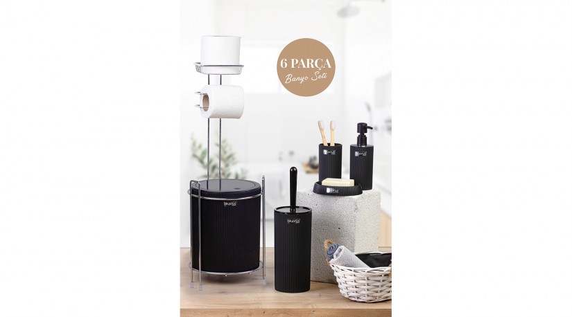 Replacement Round WC Paper Holder / Black-Chrome 6-Piece Mina Bathroom Set / Black