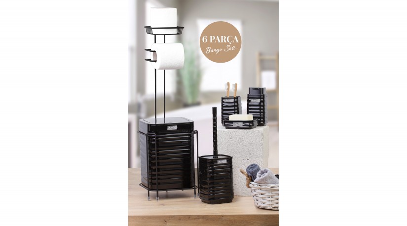 Spare Square Toilet Paper Holder / Black Luna Bathroom Set with 6 Pieces