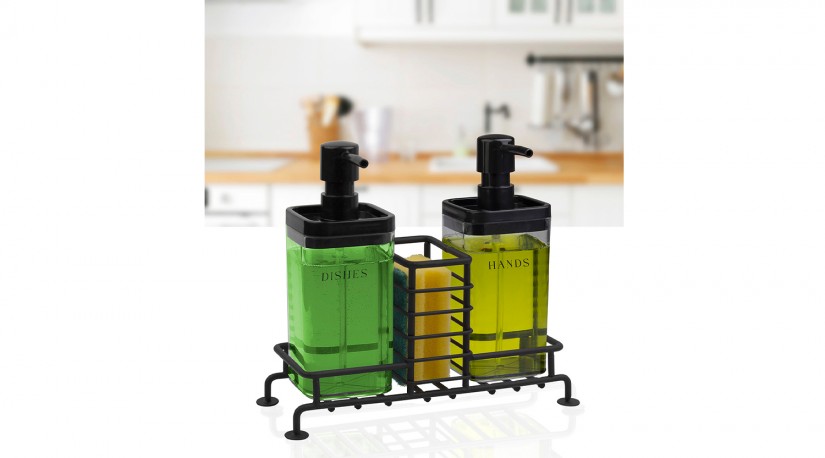 Double Anthracite Soap Dispenser With Stand / Black