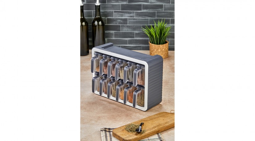12 Pcs Spice Jar Set With Stand Anthracite