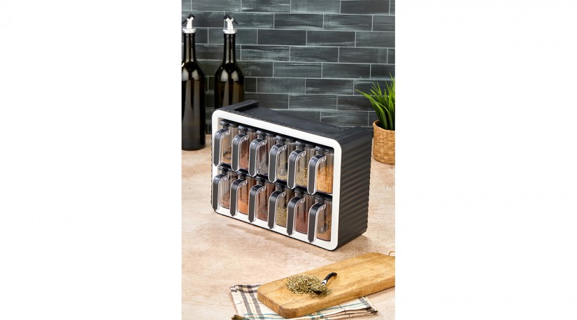 12 Pcs Spice Jar Set With Stand Black