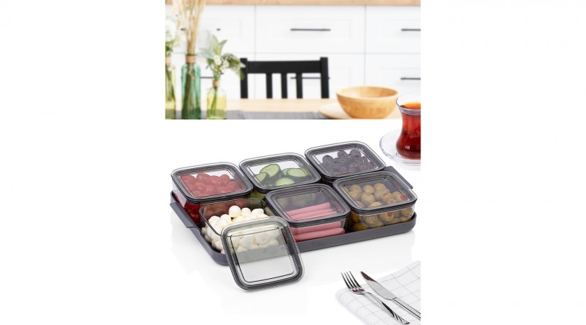 Regtangle 6 pcs breakfast set with sealed lid Anthracite