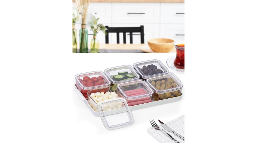 Regtangle 6 pcs breakfast set with sealed lid White