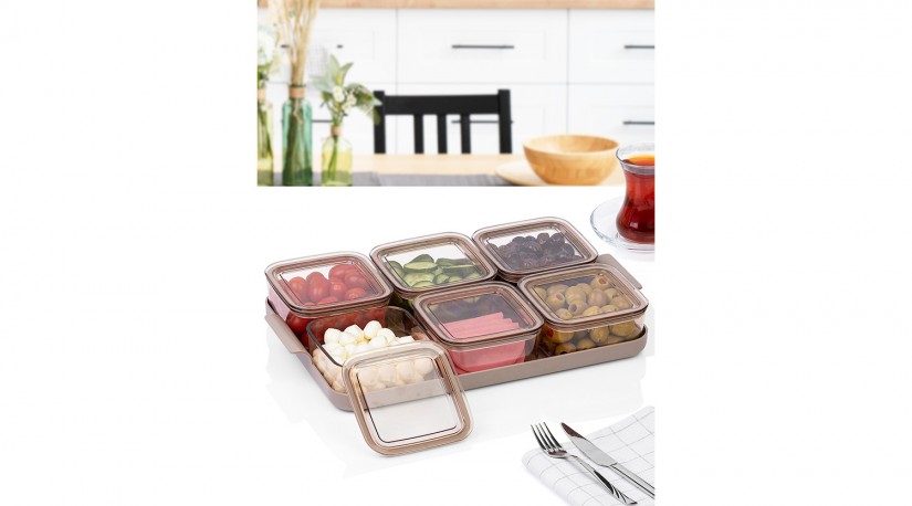 Regtangle 6 pcs breakfast set with sealed lid Brown