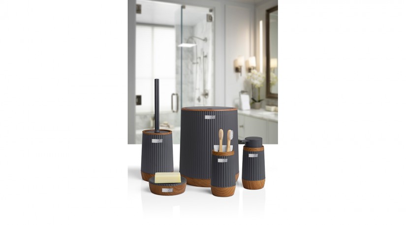 Nida Bathroom Set (5 pcs) Wooden / Anthracite