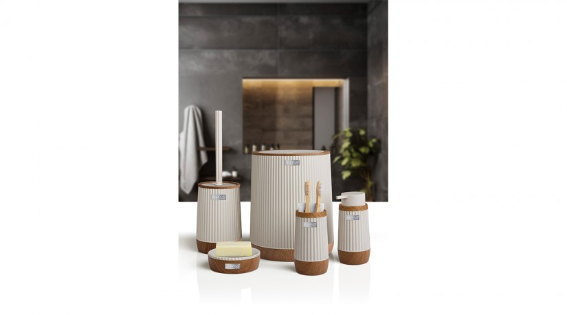 Nida Bathroom Set (5 pcs) Wooden / Beige