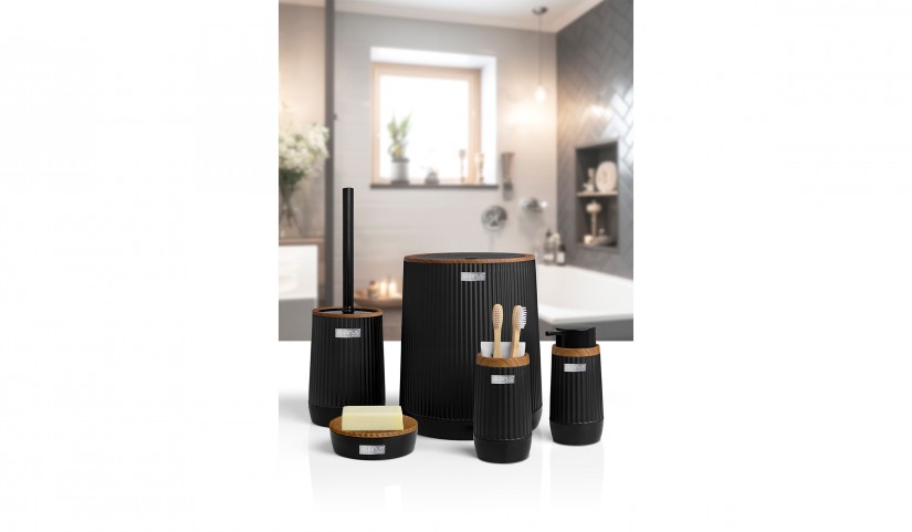 Nida Bathroom Set (5 pcs) Wooden Accessory  / Black