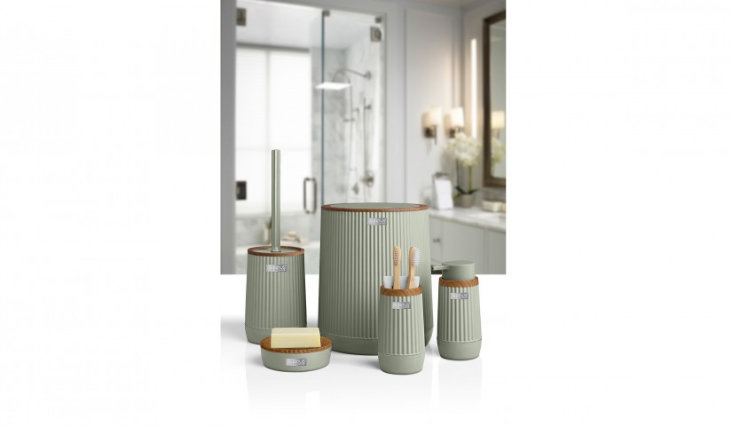 Nida Bathroom Set (5 pcs) Wooden Accessory / Green