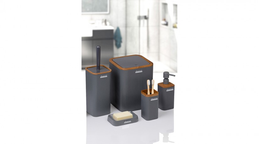 Mina Square  5 Pcs Bathroom Set - Wooden /Anthracite