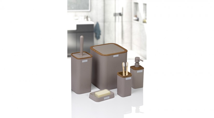 Mina Square  5 Pcs Bathroom Set - Wooden /Brown