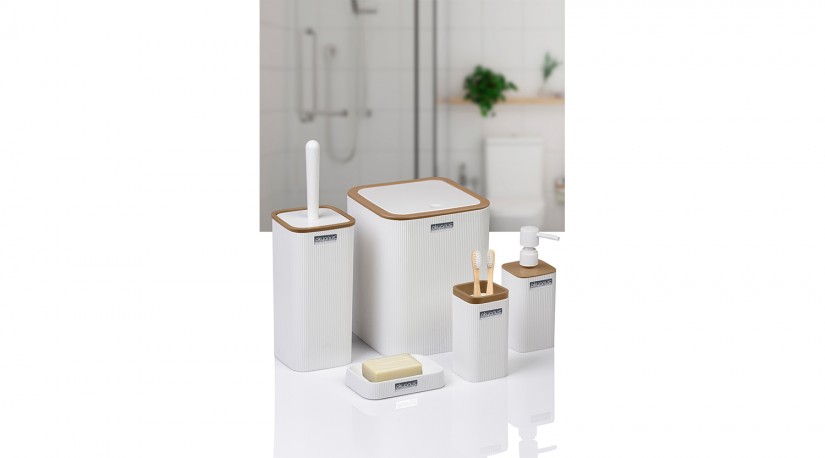 Mina Square 5 Pcs Bathroom Set / Wood Look / White