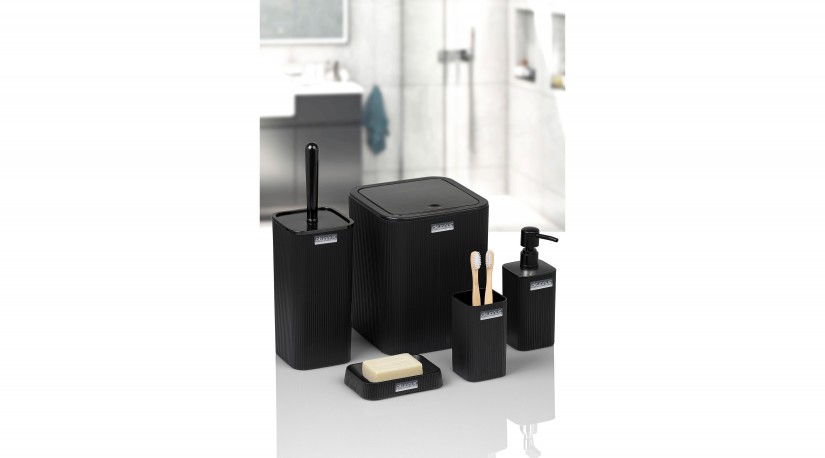 Mina Square 5 Pcs Bathroom Set / Black