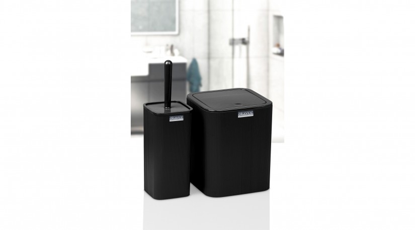 Mina Square Striped 2-piece Bathroom Set / Black (Toilet Bucket And Brush)