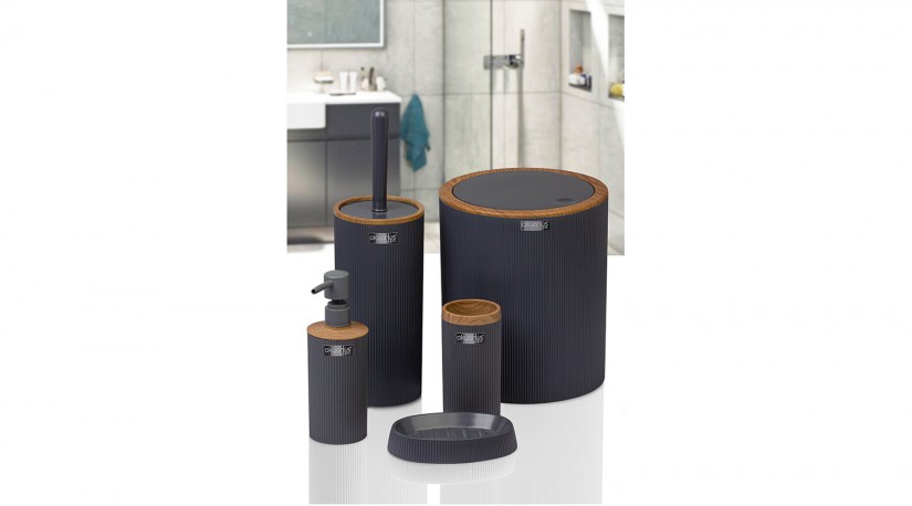 Mina  Round  5 Pcs Bathroom Set - Wooden /Anthracite