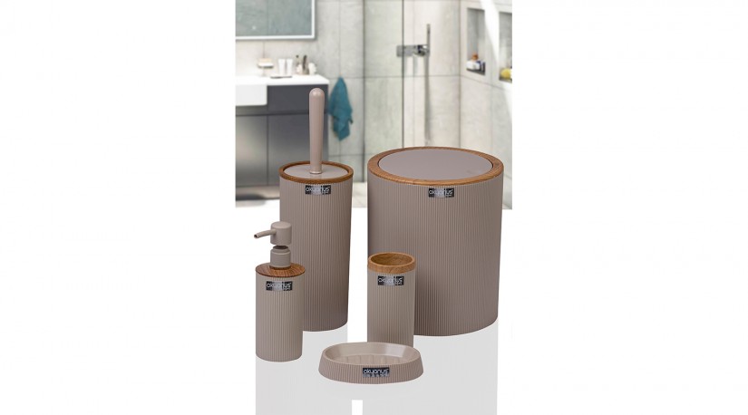 Mina Round  5 Pcs Bathroom Set - Wooden /Brown