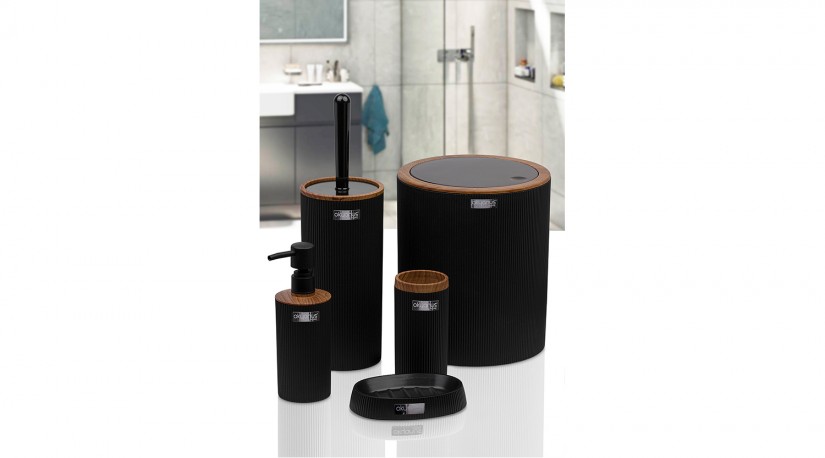 Round Striped 5-piece Bathroom Set Black  - Wooden