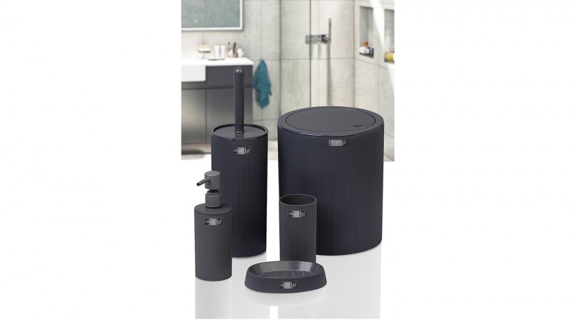 Round Striped 5-piece Bathroom Set Anthracite