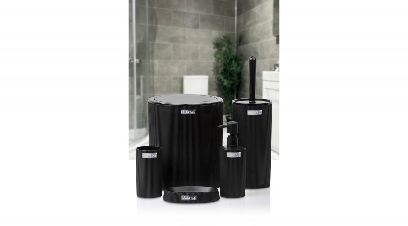 Round Striped 5-piece Bathroom Set Black