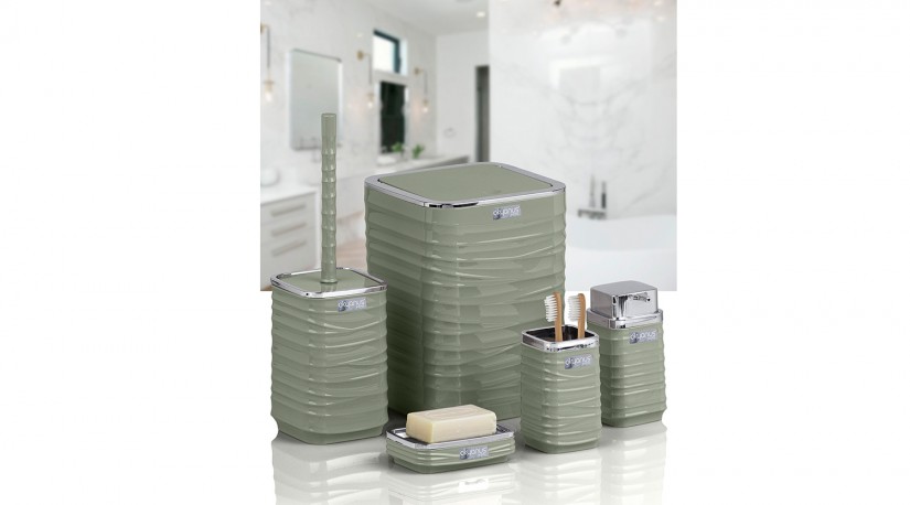 Luna Square 5 PCS Bathroom Set / Chrome / Green