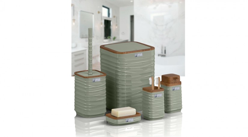Luna Square 5 PCS Bathroom Set / Wooden / Green