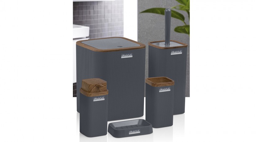 Stella Bathroom Set (5 Pcs) Wooden - Anthracite