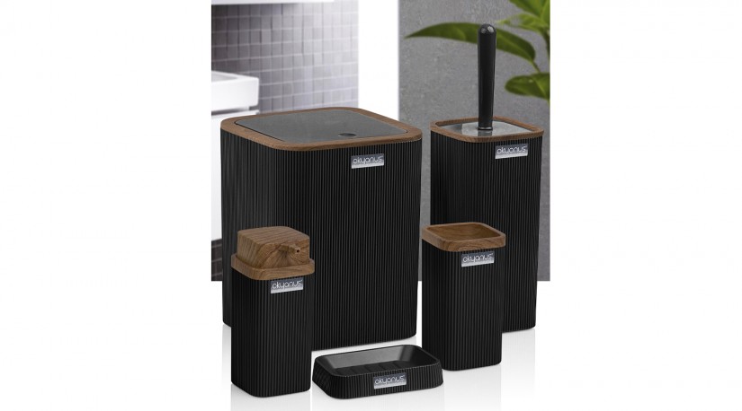 Stella Bathroom Set (5 Pcs) Wooden - Black