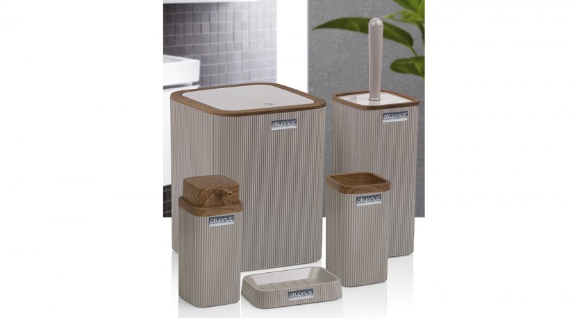 Stella Bathroom Set (5 Pcs) Wooden - Brown