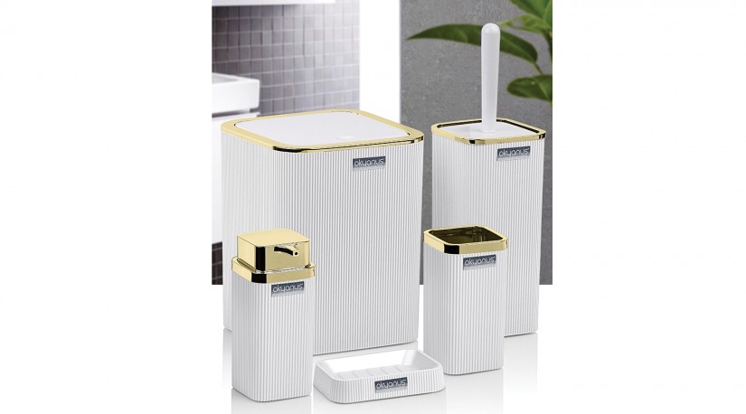 Stella Bathroom Set (5 Pcs) Gold - White