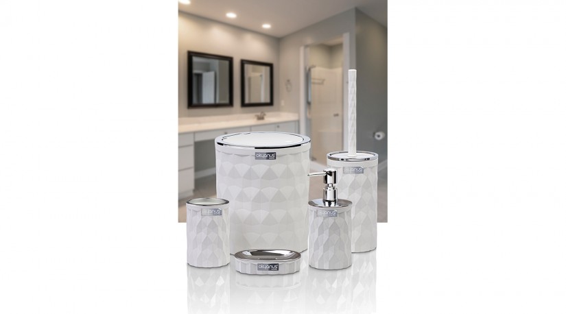 Diamond Bathroom Set (5 Pcs) Chrome - White