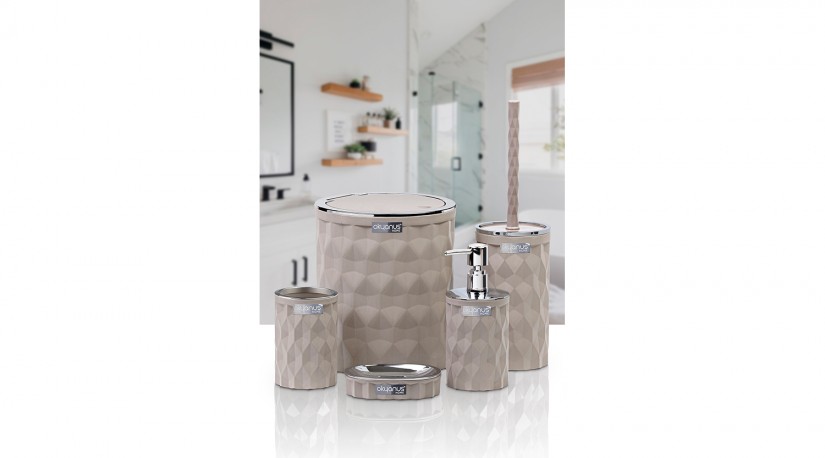 Diamond Bathroom Set (5 Pcs) Chrome - Brown