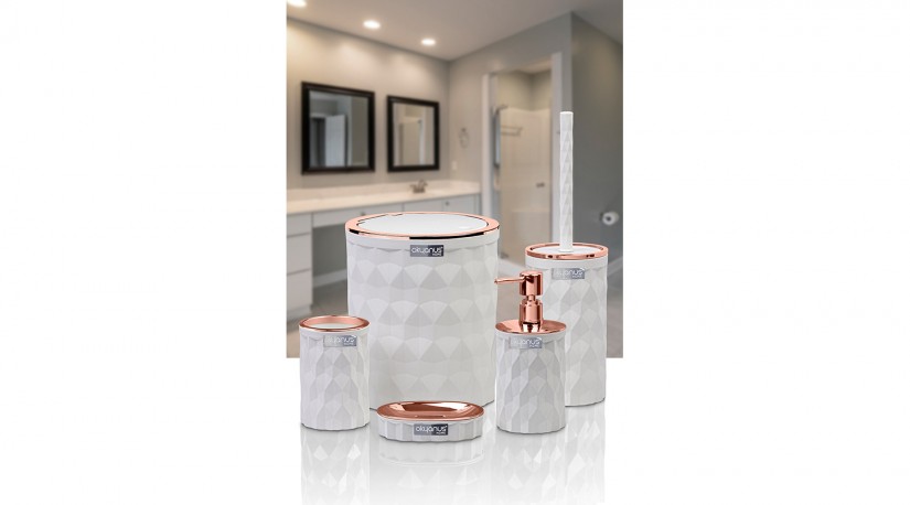 Diamond Bathroom Set (5 Pcs) Rose - White