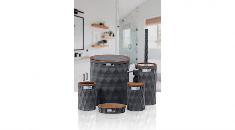 Diamond Bathroom Set (5 Pcs) Wooden - Anthracite