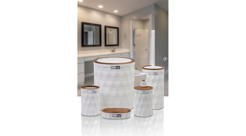 Diamond Bathroom Set (5 Pcs) Wooden - White