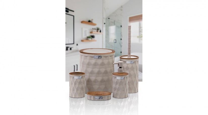 Diamond Bathroom Set (5 Pcs) Wooden - Brown