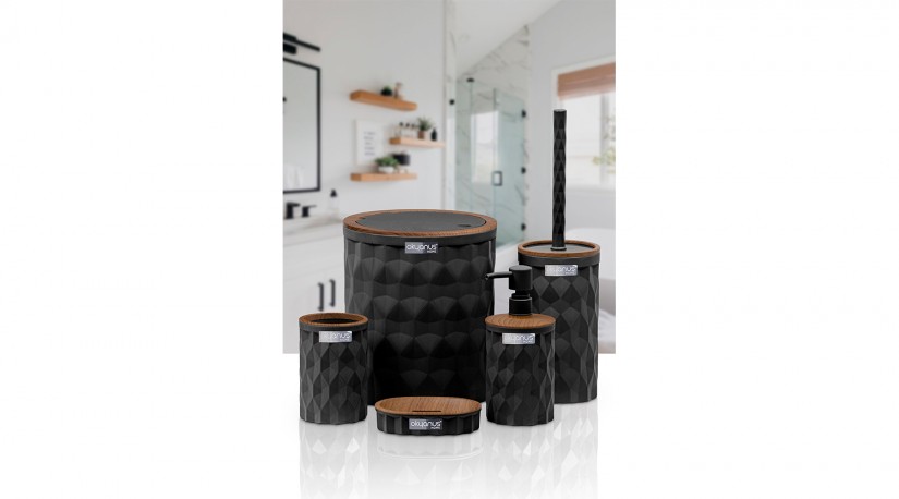 Diamond Bathroom Set (5 Pcs) Wooden - Black