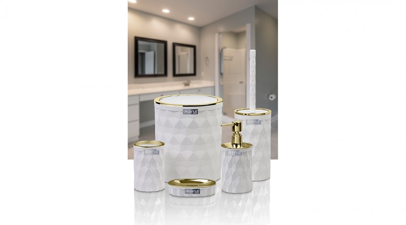 Diamond Bathroom Set (5 Pcs) Gold - White