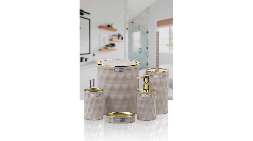 Diamond Bathroom Set (5 Pcs) Gold - Brown