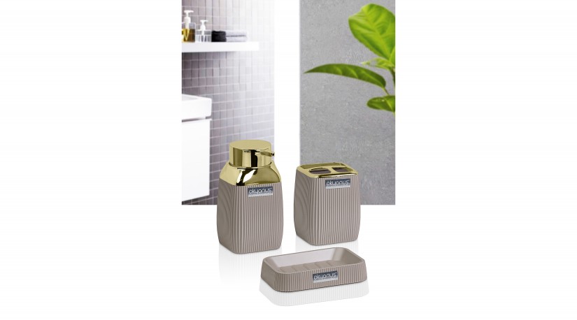 Striped Square Bathroom  Set (3 Pcs) - Gold