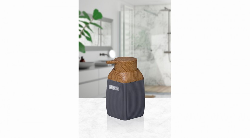 Striped Square Soap Dispenser - Wooden