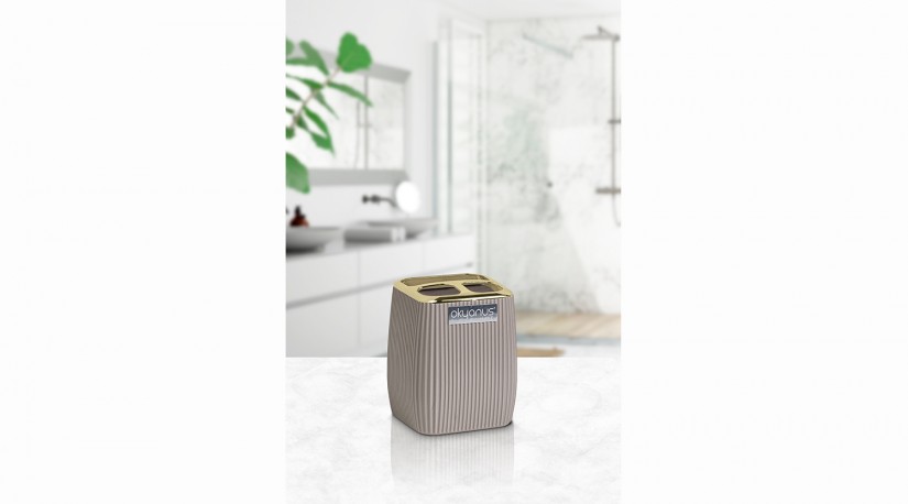 Striped Square Toothbrush  Holder - Gold