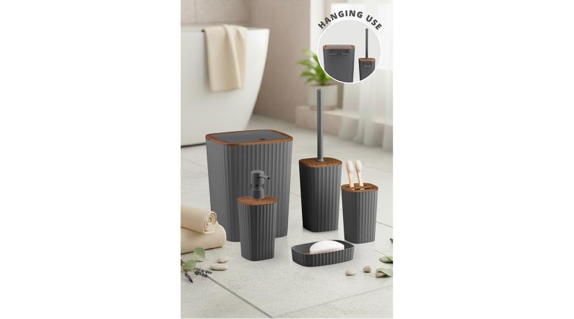 Safir Bathroom Set (5 pcs) / Wooden / Anthracite