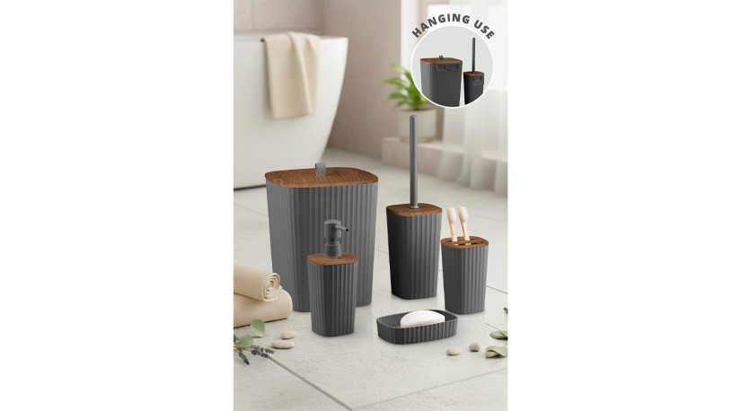 Safir Bathroom Set (5 pcs) / Wooden / Anthracite