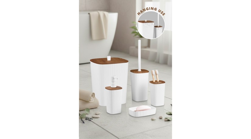Safir Bathroom Set (5 pcs) / Wooden / White