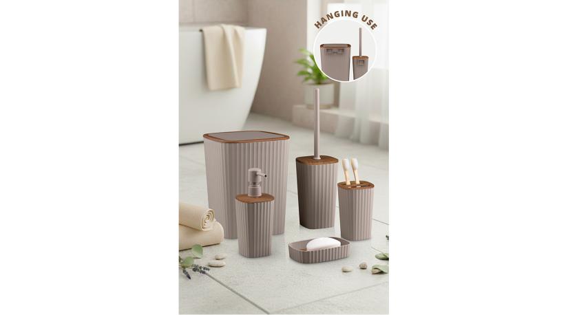 Safir Bathroom Set (5 pcs) / Wooden / Brown