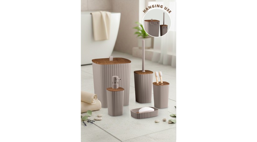 Safir Bathroom Set (5 pcs) / Wooden / Brown