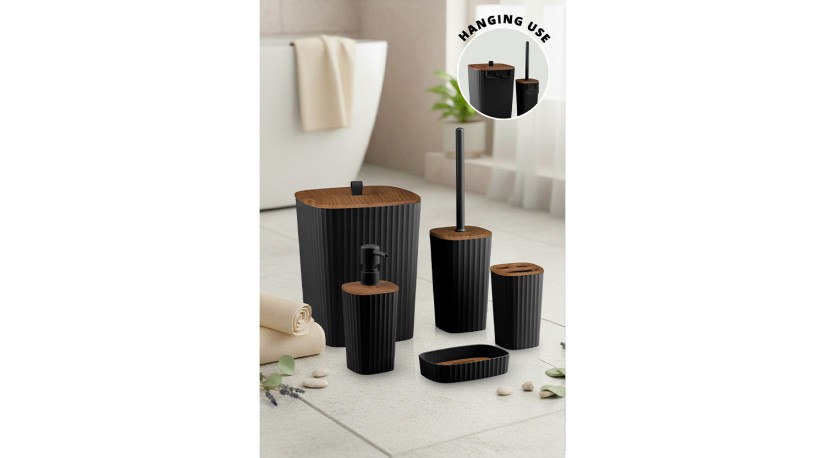 Safir Bathroom Set (5 pcs) / Wooden / Black
