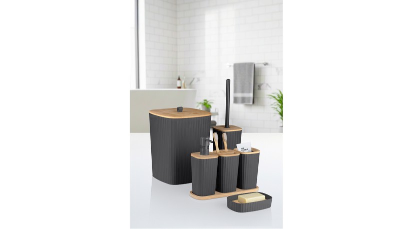 Safir Bathroom Set 6 Pcs / Bamboo / Anthracite